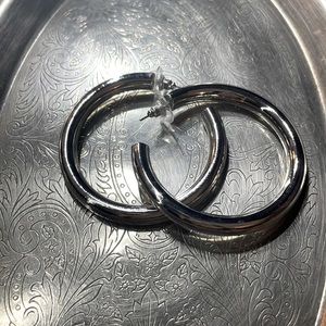 Chunky silver tone hoop earrings